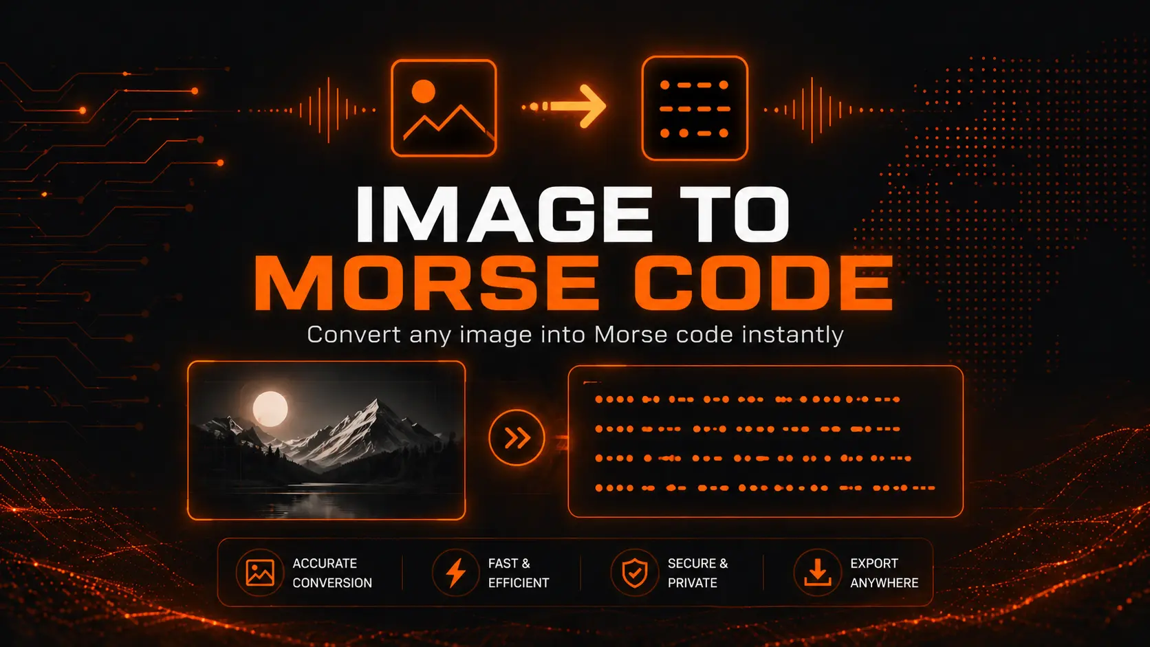 Image to Morse code converter tool interface showing conversion of uploaded images into Morse code signal patterns for digital encoding and analysis