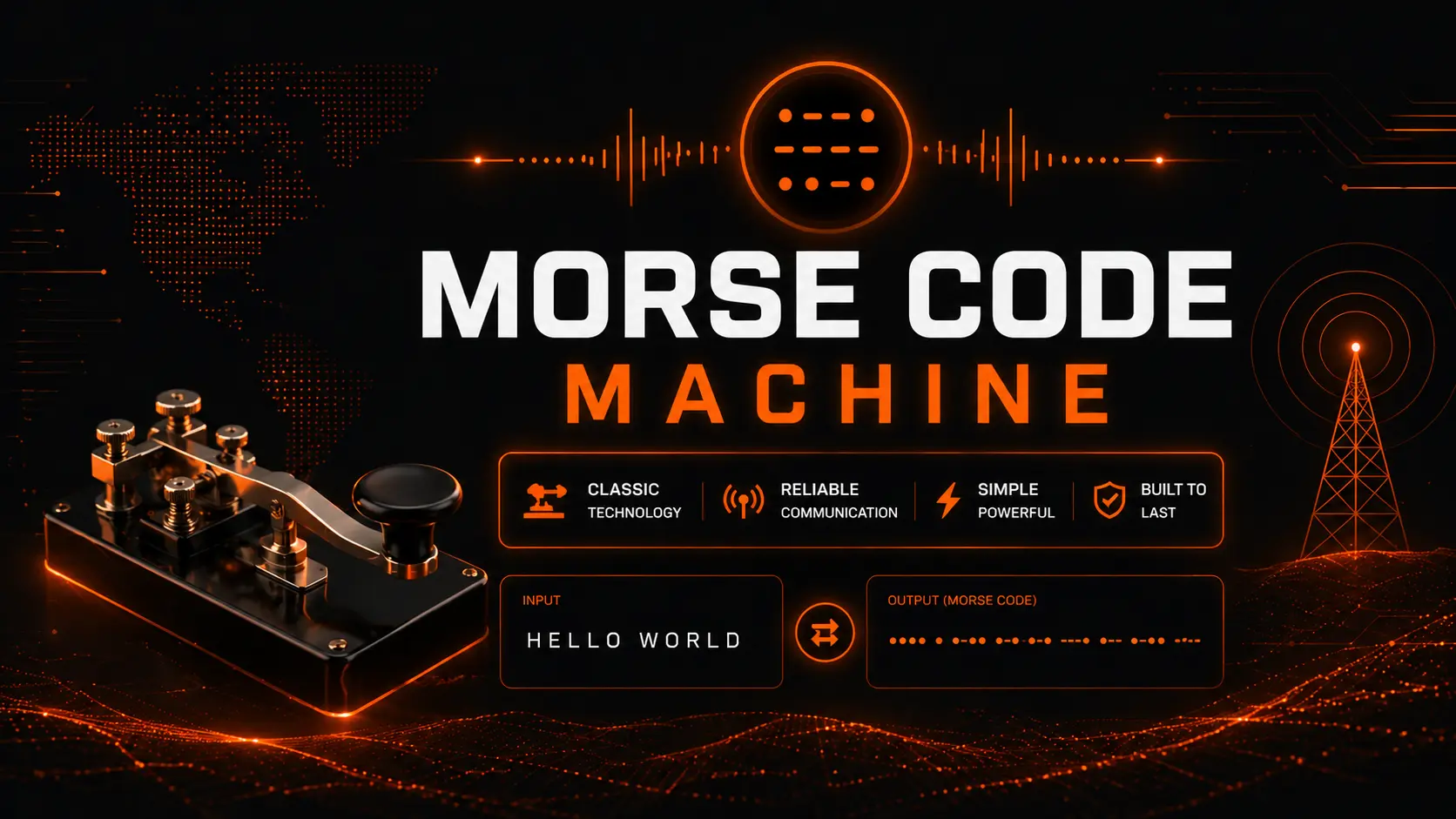 Morse code machine tool interface showing real-time conversion of text into Morse signals for instant encoding and decoding online