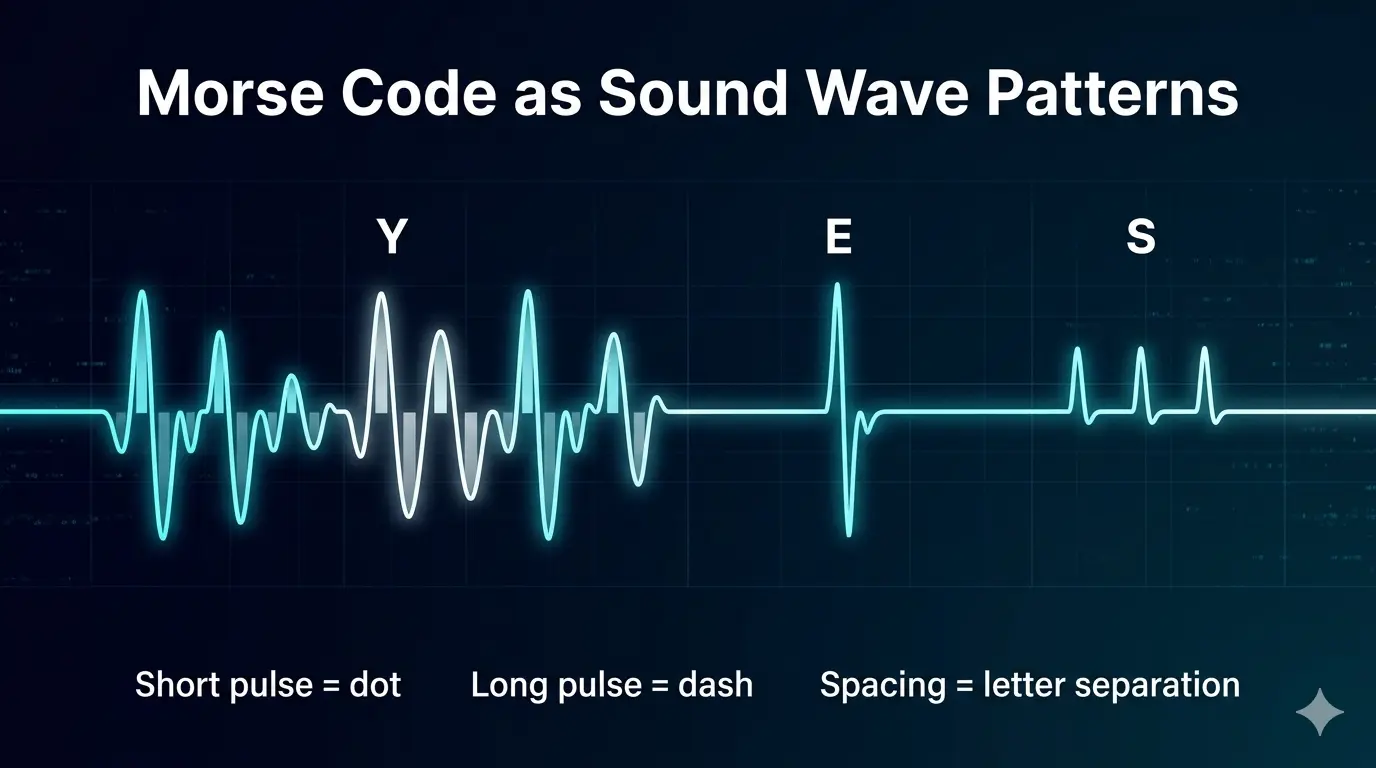 Morse code timing diagram showing dot short signal and dash long signal structure