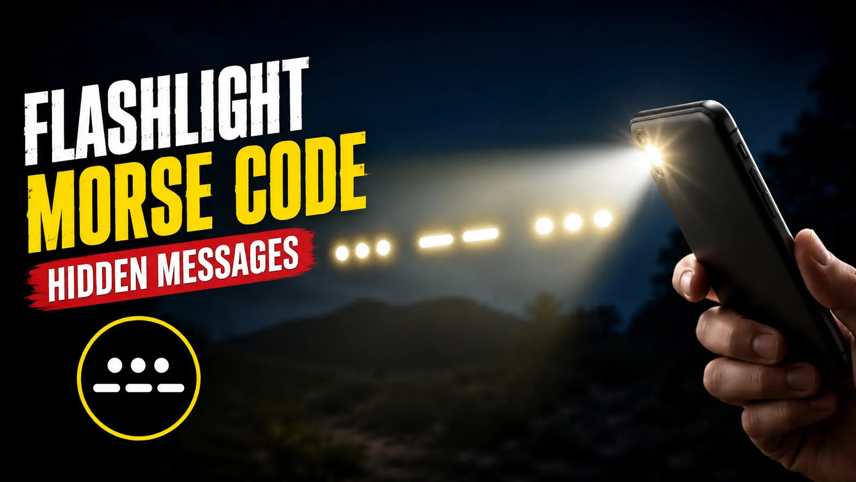 Phone flashlight sending Morse code light signals in the dark for secret message communication