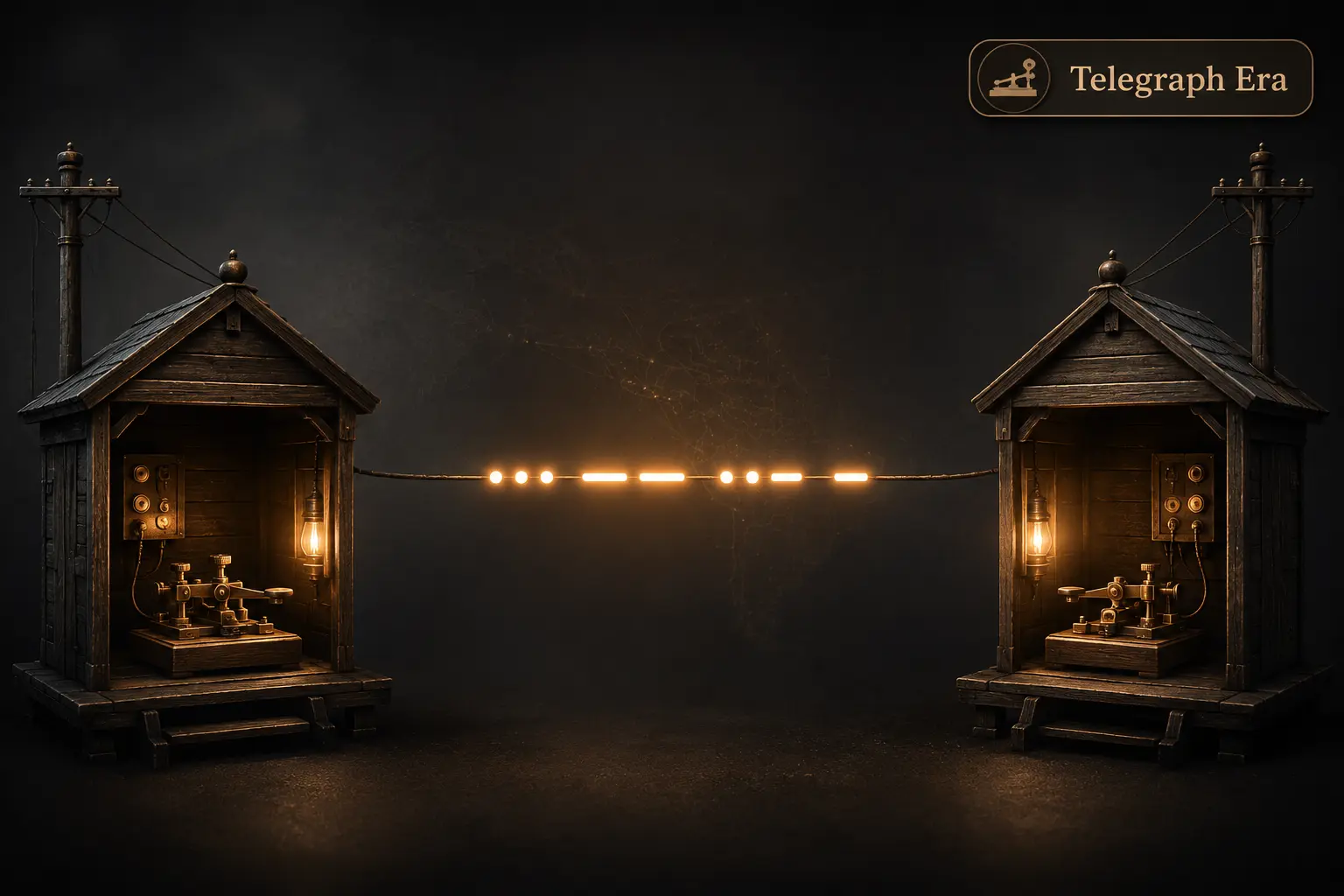 Electric telegraph system sending Morse code signals across long distance communication lines